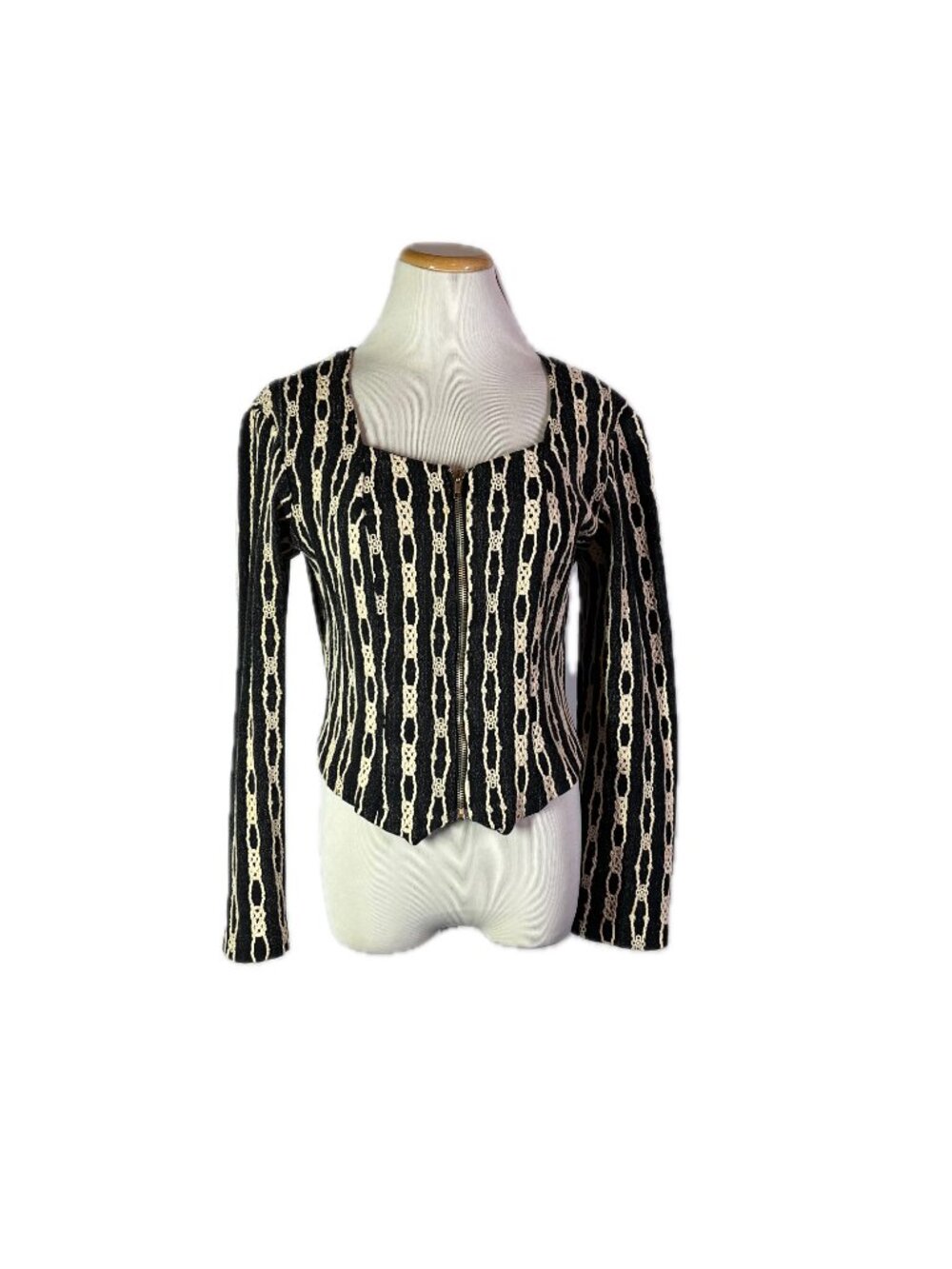 Vintage Banjo Size L Zip-Front Cropped Top Stretch Sweetheart Neckline